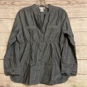 Body Central Gray Button-Up Shirt Empire Waist Roll Tab Sleeve Medium Juniors
